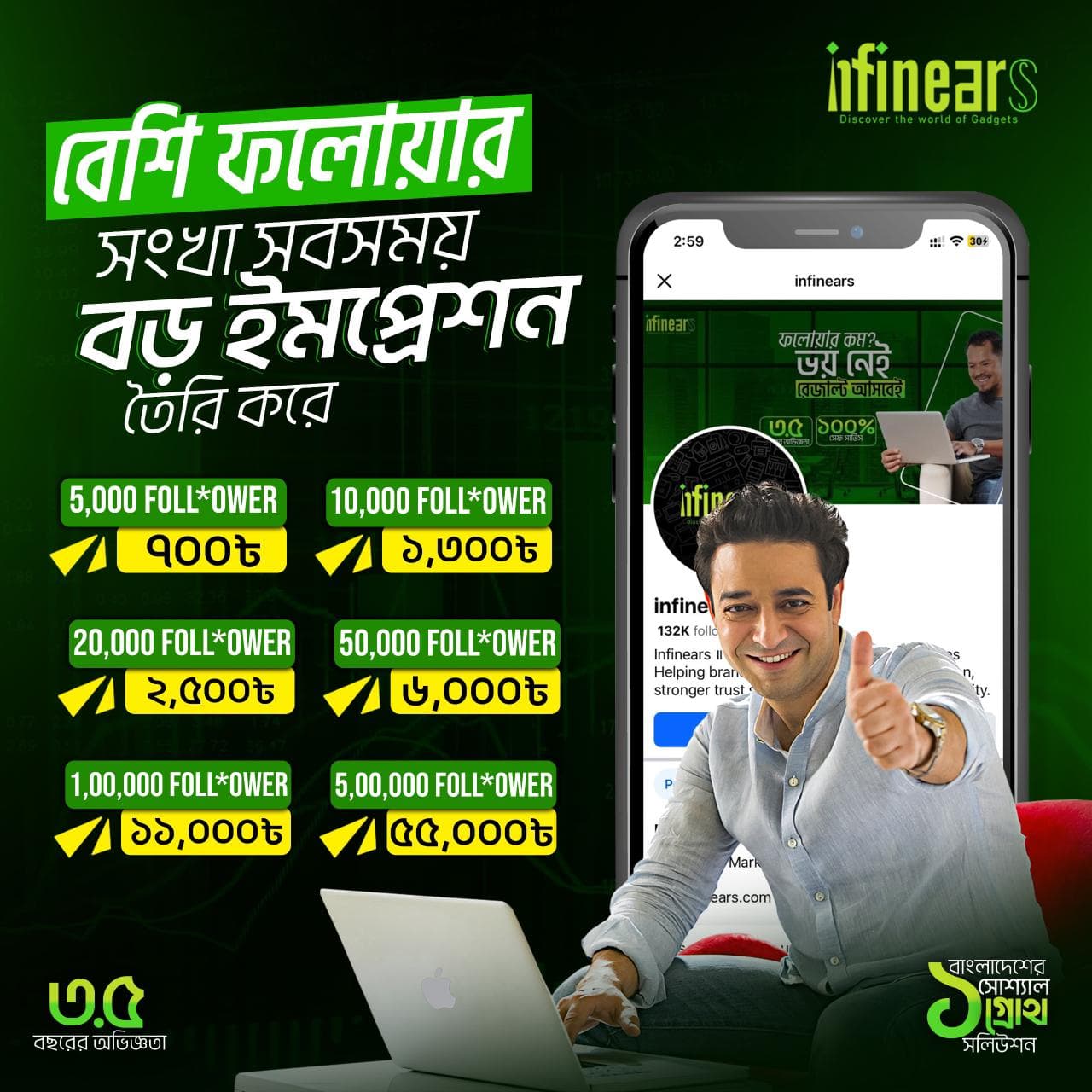 Infinears — ফলোয়ার প্যাকেজ ও মূল্য তালিকা